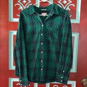 Merona Green & Navy Plaid Women’s button down size Large